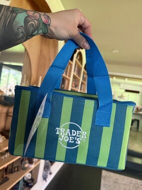 NWT Trader Joe's blue and Green Insulated Striped mini Tote